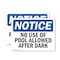 Signmission No Use Of Pool Allowed After Dark OSHA Notice Sign, Vinyl Decal, 7in W x 5in L, 2PK OS-2PACK-NS-D-57-L-15023 - alternate 1